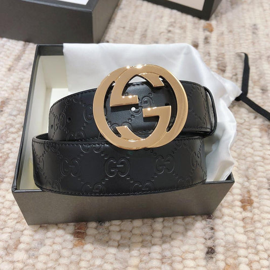 Tunde Store Engraved Black Gucci Belt - Golden Louis Vuitton Buckle