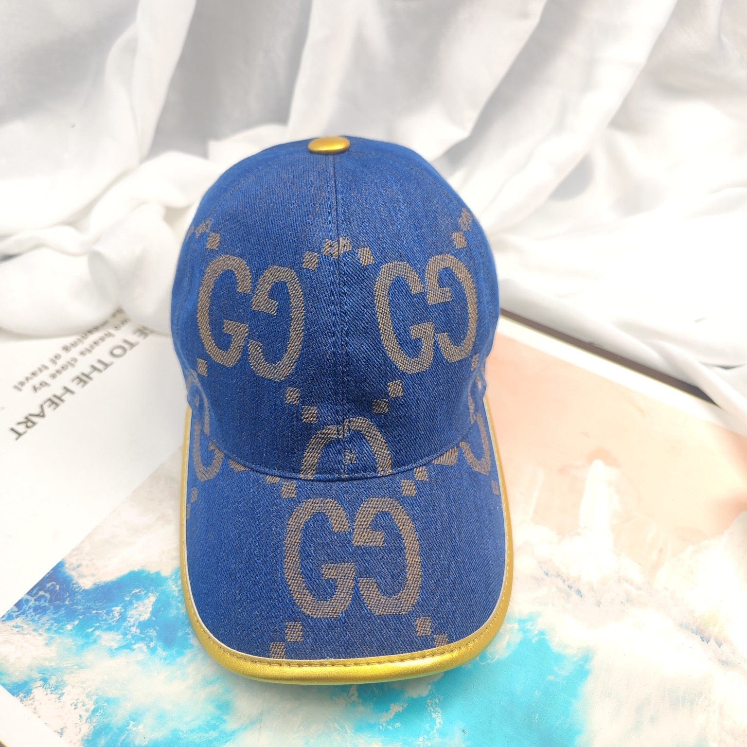 Tunde Store Gucci Blue Cap For Men with Golden Touch