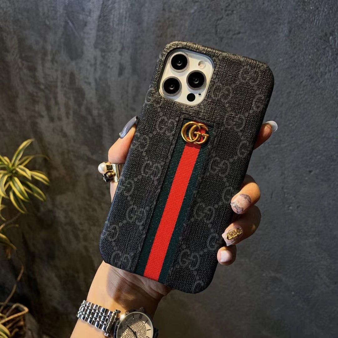 Tunde Store Gucci Monogram Canvas iPhone Case with Stripe Detail