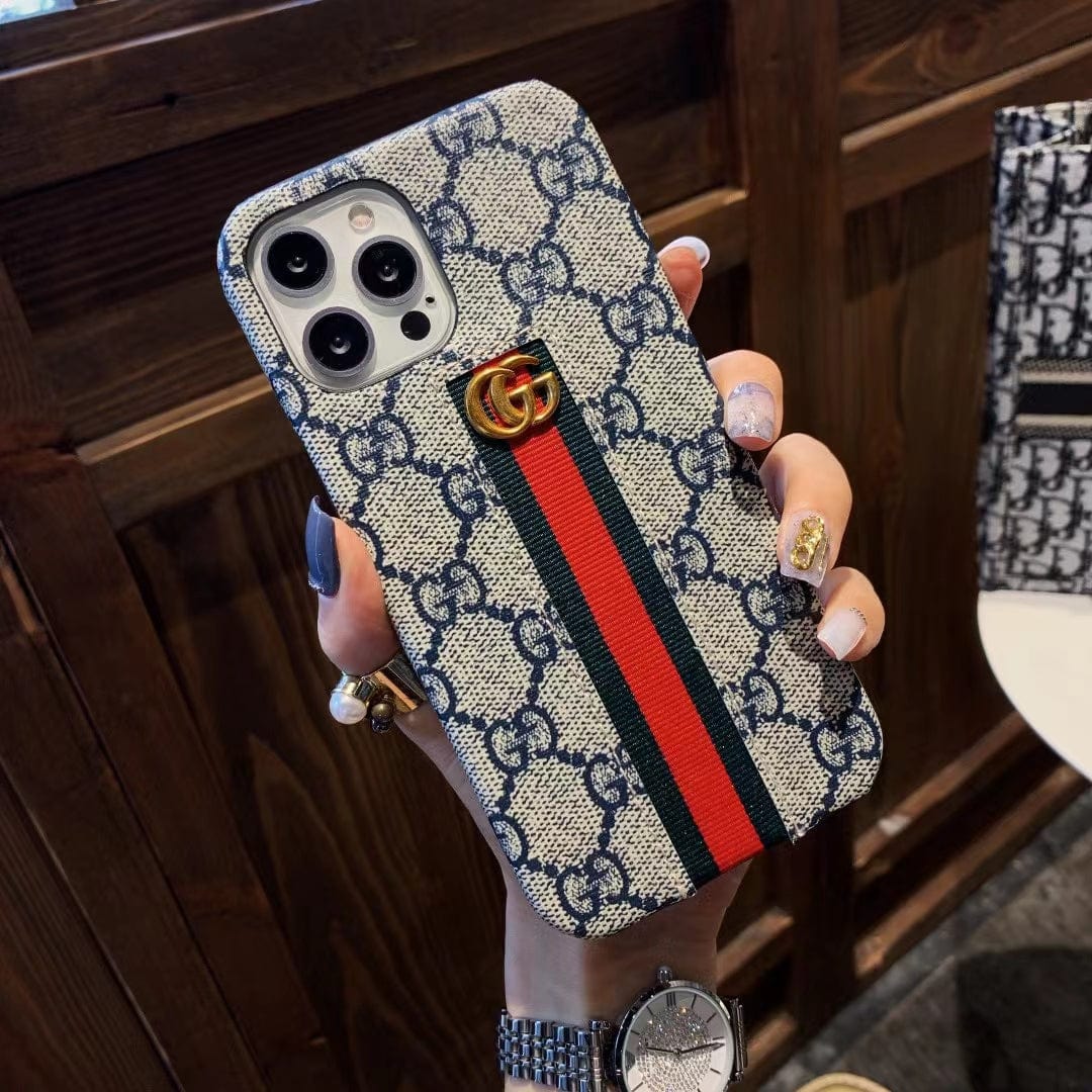 Tunde Store Gucci Monogram Canvas iPhone Case with Stripe Detail