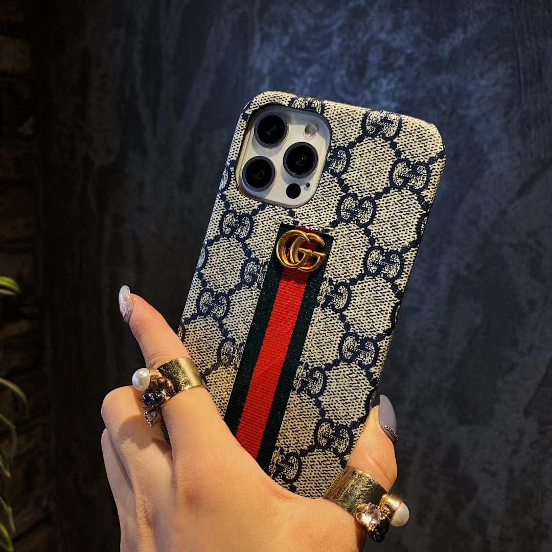 Tunde Store Gucci Monogram Canvas iPhone Case with Stripe Detail