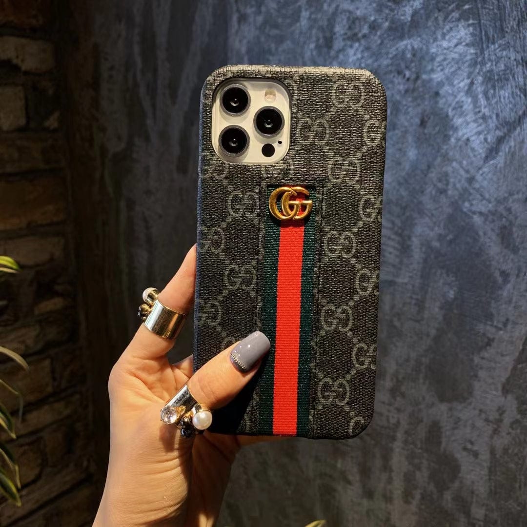 Tunde Store Gucci Monogram Canvas iPhone Case with Stripe Detail