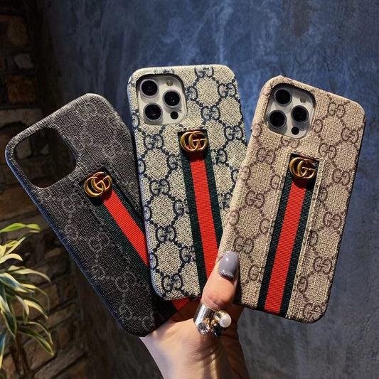 Tunde Store Gucci Monogram Canvas iPhone Case with Stripe Detail