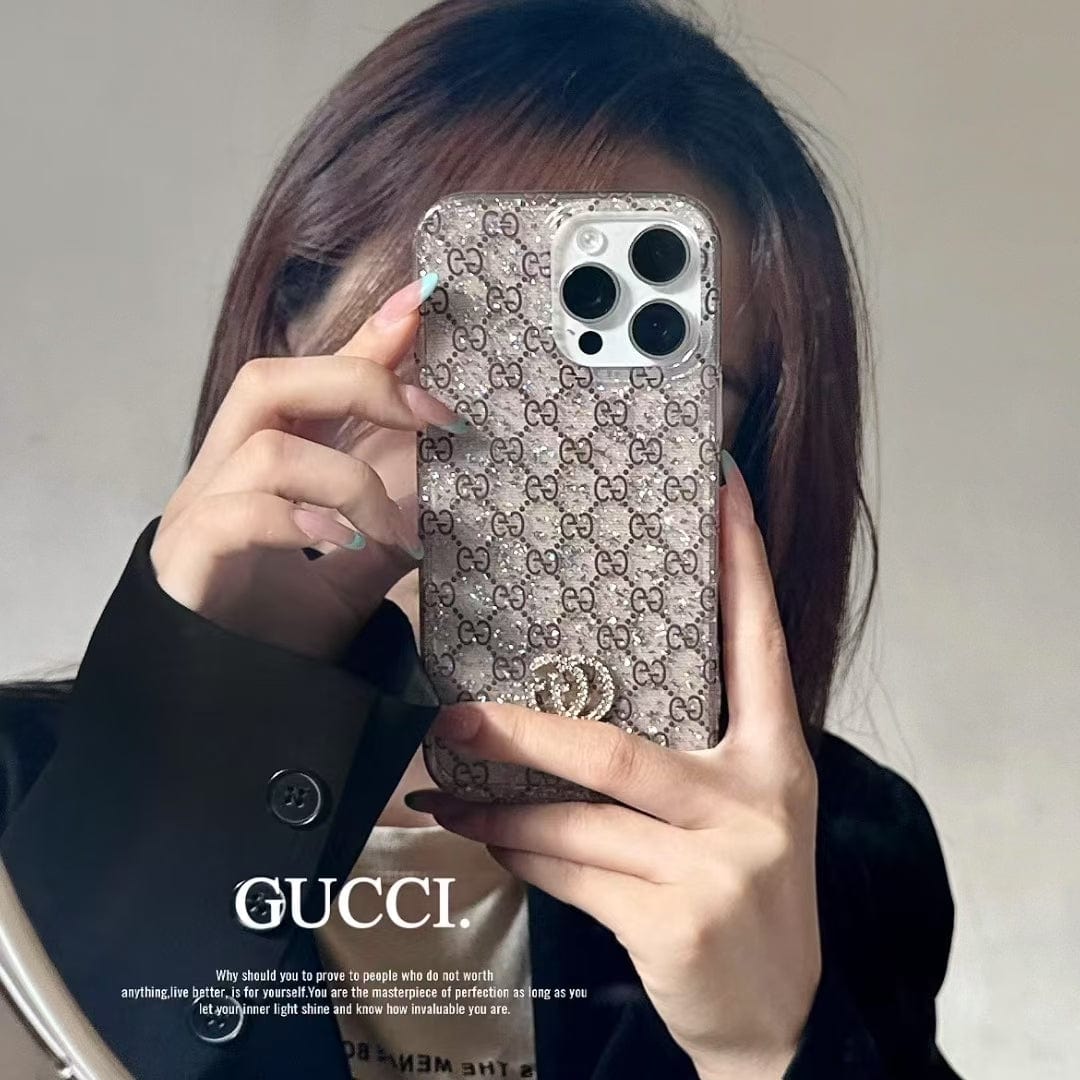 Tunde Store Gucci Monogram Glitter iPhone Case with Rhinestone GG Logo