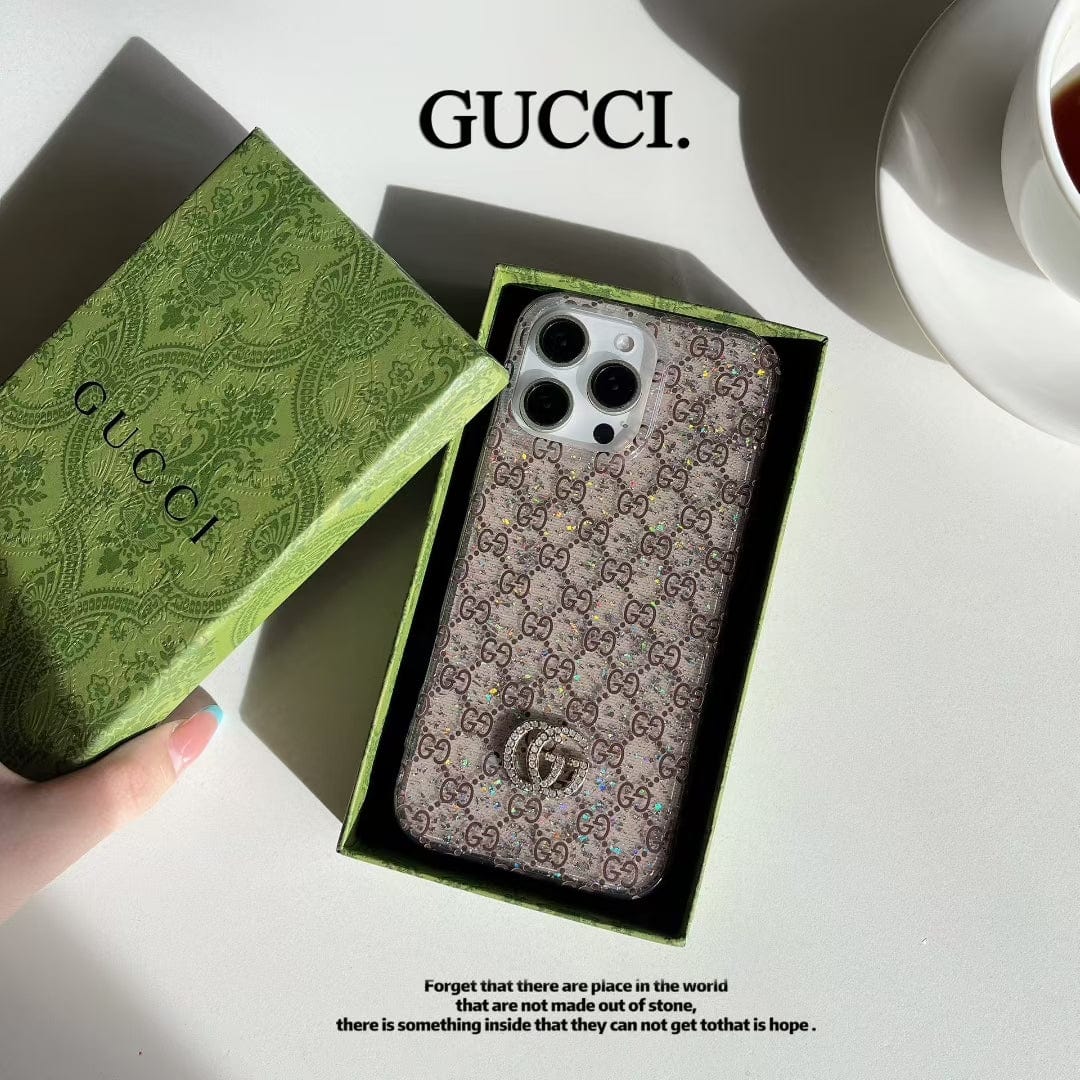 Tunde Store Gucci Monogram Glitter iPhone Case with Rhinestone GG Logo