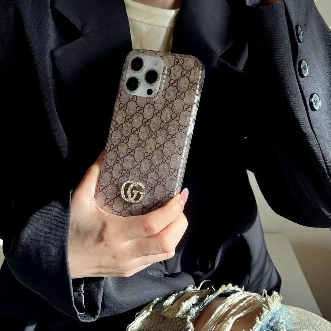 Tunde Store Gucci Monogram Glitter iPhone Case with Rhinestone GG Logo