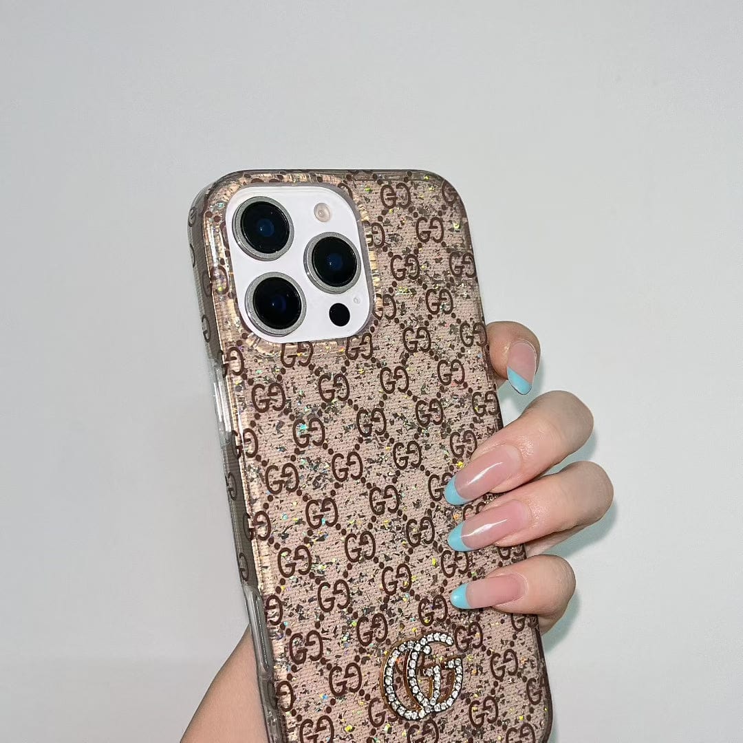 Tunde Store Gucci Monogram Glitter iPhone Case with Rhinestone GG Logo