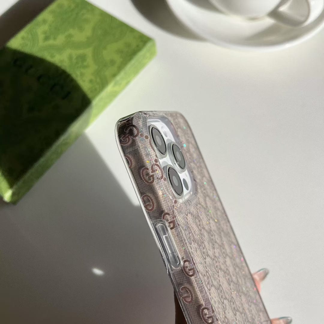Tunde Store Gucci Monogram Glitter iPhone Case with Rhinestone GG Logo