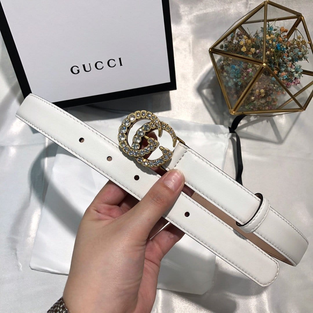 Tunde Store Gucci Pure White Leather Belt - Glamorous Buckle