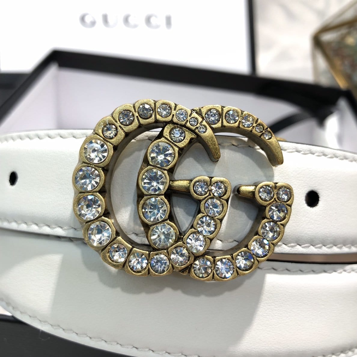 Tunde Store Gucci Pure White Leather Belt - Glamorous Buckle