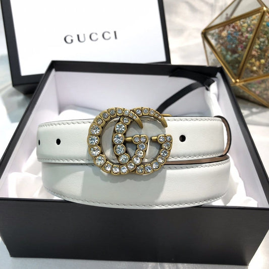 Tunde Store Gucci Pure White Leather Belt - Glamorous Buckle