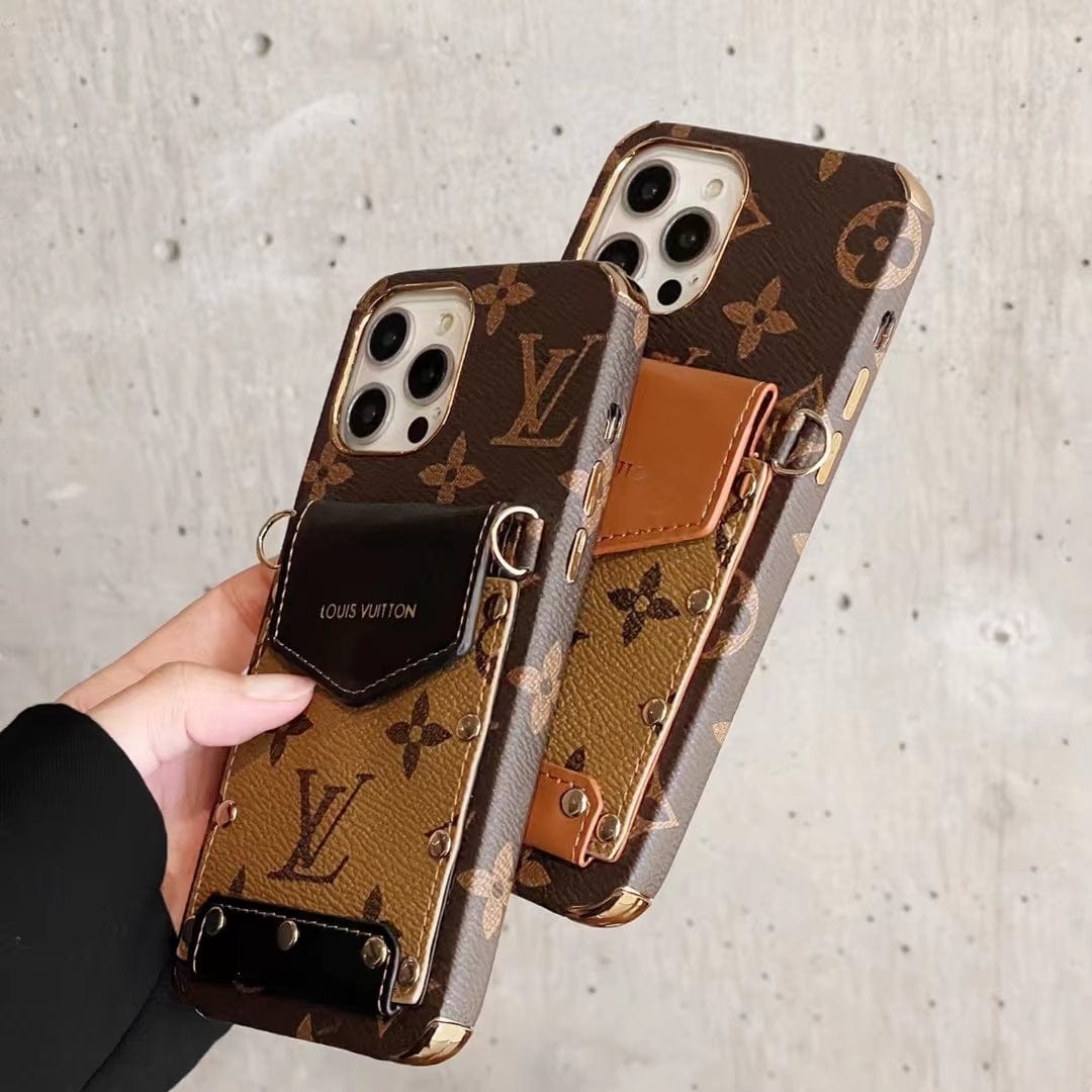 Tunde Store iPhone 12 - 15 Pro Max Leather Case With Louis Vuitton Phone Case Crossbody Lanyard Card