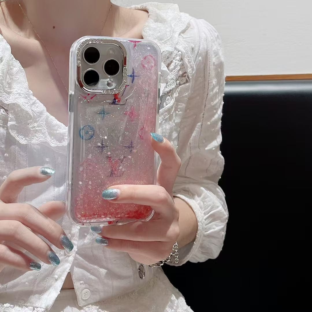 Tunde Store Louis Vuitton Glitter Sparkle Monogram iPhone Case with Rhinestone Camera Ring