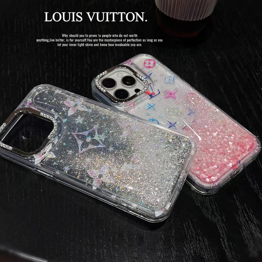 Tunde Store Louis Vuitton Glitter Sparkle Monogram iPhone Case with Rhinestone Camera Ring