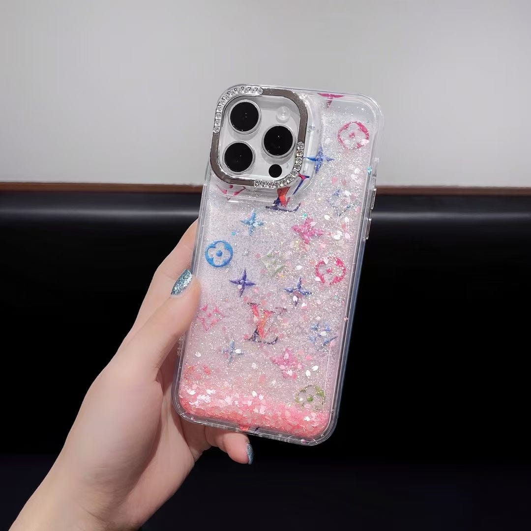 Tunde Store Louis Vuitton Glitter Sparkle Monogram iPhone Case with Rhinestone Camera Ring