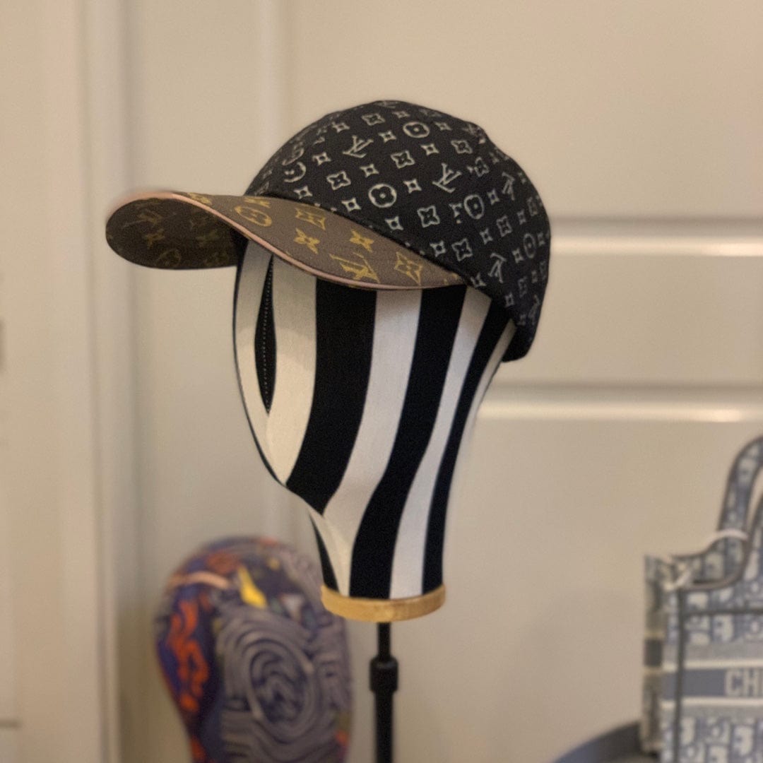 Tunde Store Louis Vuitton Monogram-Print Cap in Black Canvas with Brown Leather Brim