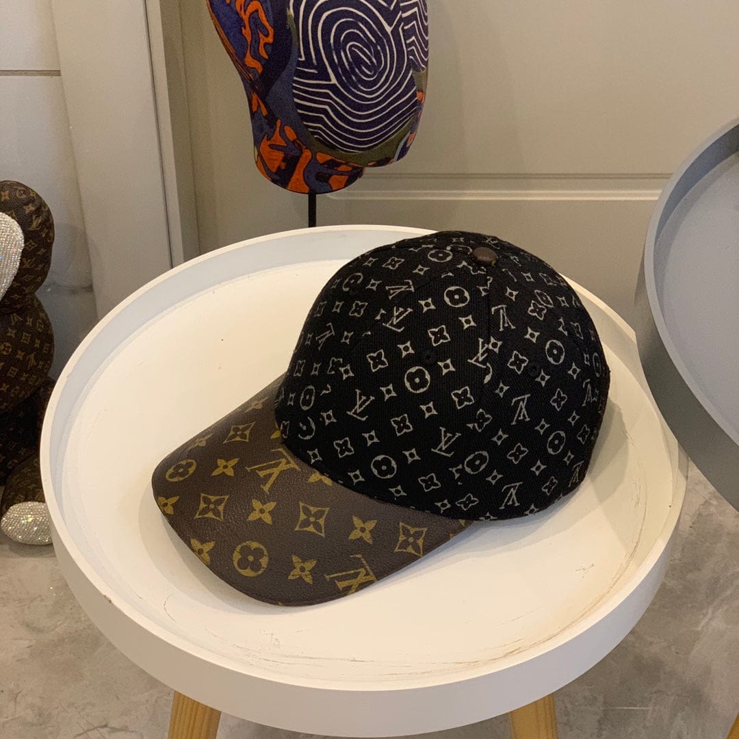 Tunde Store Louis Vuitton Monogram-Print Cap in Black Canvas with Brown Leather Brim