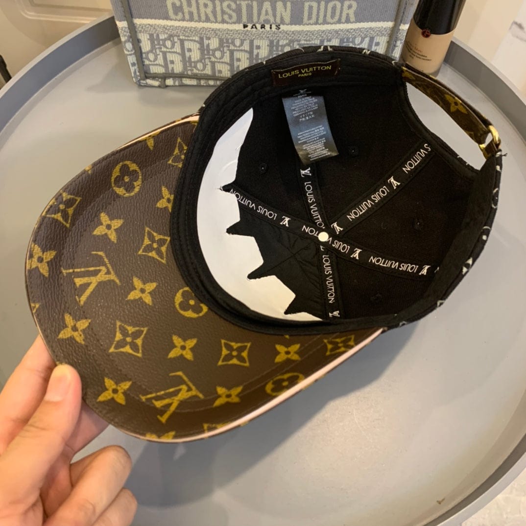Tunde Store Louis Vuitton Monogram-Print Cap in Black Canvas with Brown Leather Brim