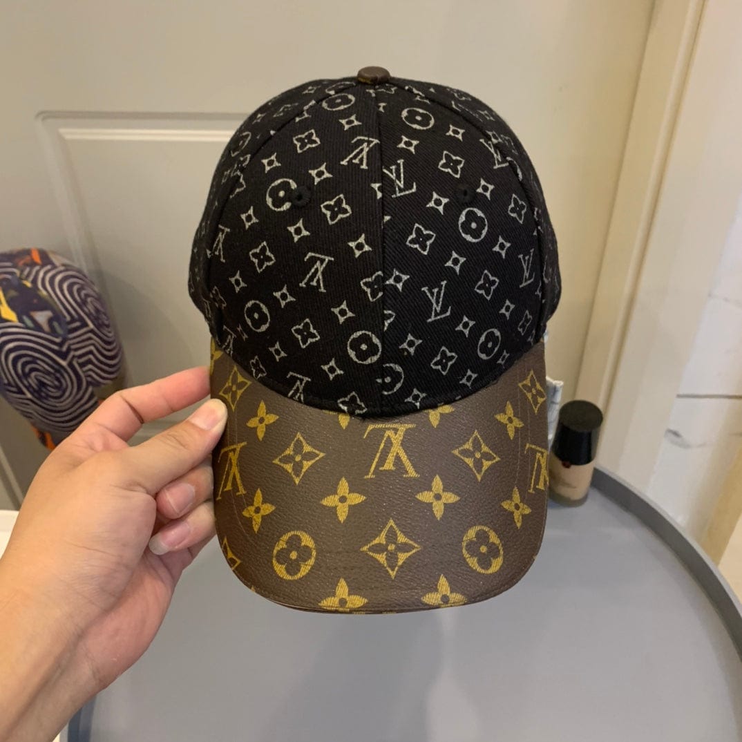 Tunde Store Louis Vuitton Monogram-Print Cap in Black Canvas with Brown Leather Brim