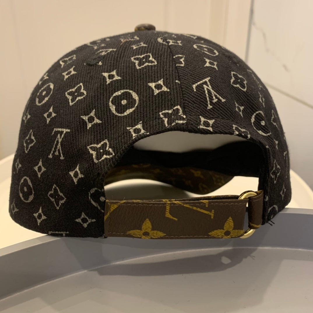 Tunde Store Louis Vuitton Monogram-Print Cap in Black Canvas with Brown Leather Brim