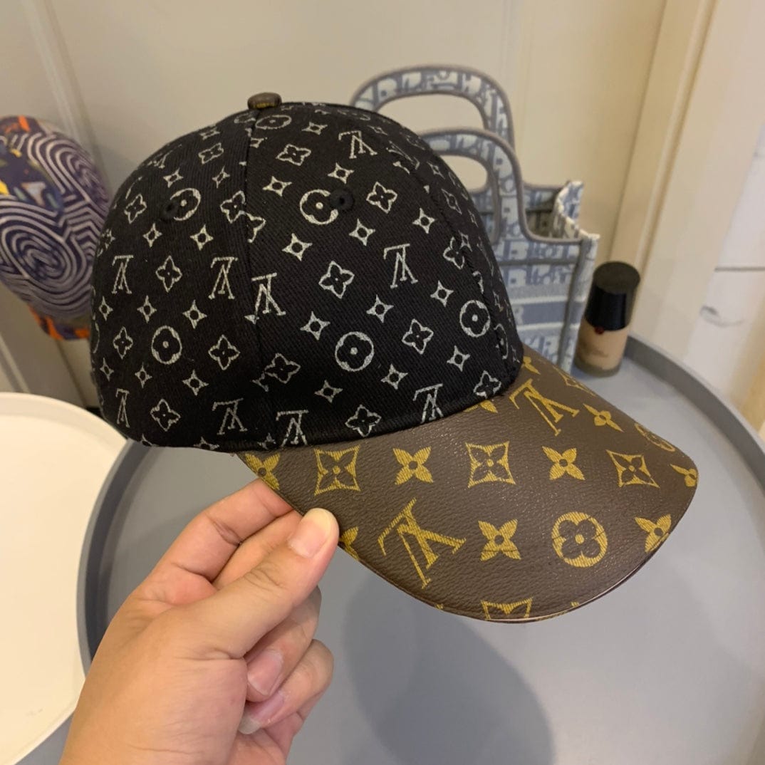 Tunde Store Louis Vuitton Monogram-Print Cap in Black Canvas with Brown Leather Brim