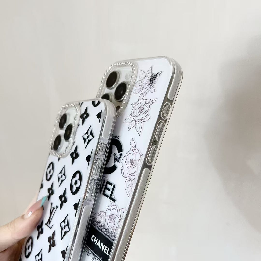 Tunde Store Luxury Monochrome iPhone Case Set – Louis Vuitton & Chanel Inspired with Beaded Strap