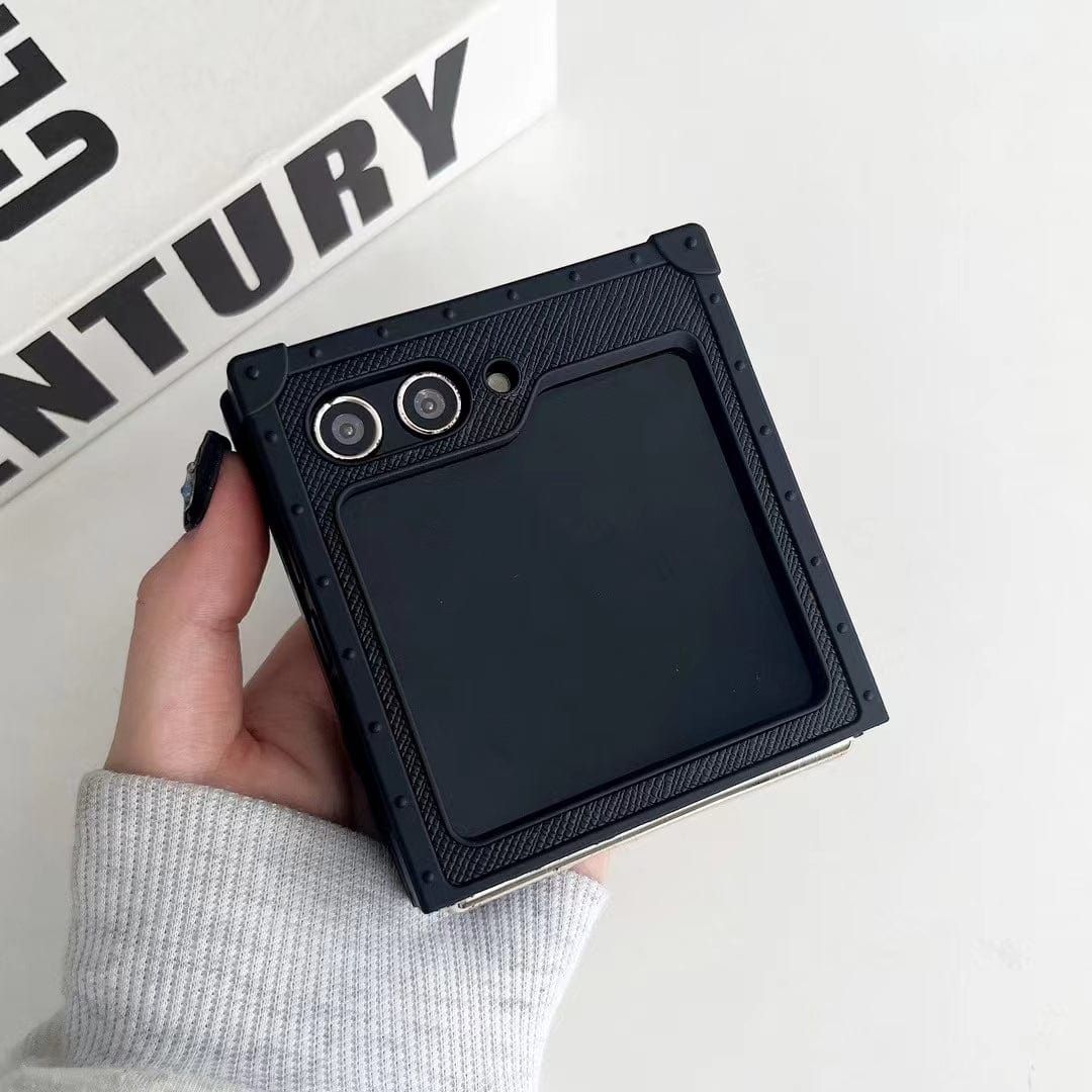 Tunde Store Prada Black Leather Z Flip 3 Cover | Z Flip 4 | Z Flip 5