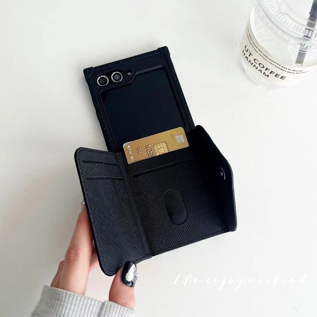 Tunde Store Prada Black Leather Z Flip 3 Cover | Z Flip 4 | Z Flip 5