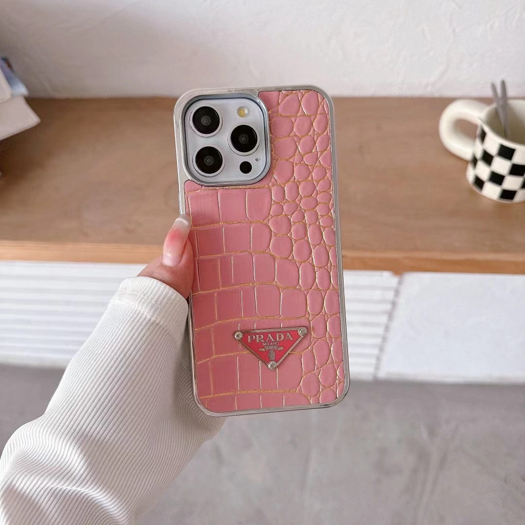 Tunde Store Prada Croc-Embossed Designer Phone Case for iPhone 11 to 16