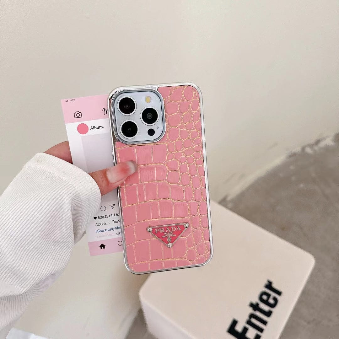 Tunde Store Prada Croc-Embossed Designer Phone Case for iPhone 11 to 16