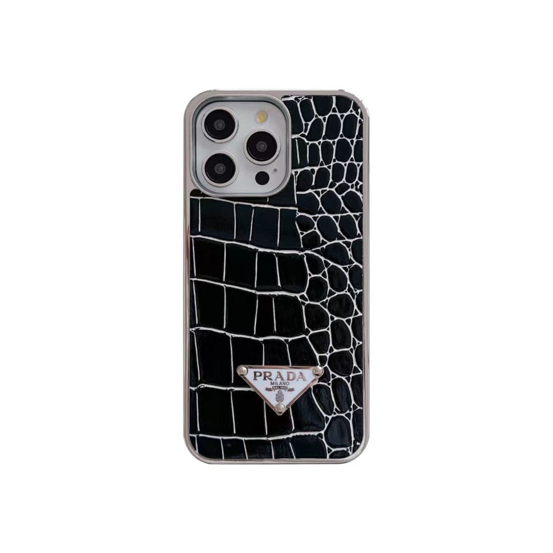 Tunde Store Prada Croc-Embossed Designer Phone Case for iPhone 11 to 16