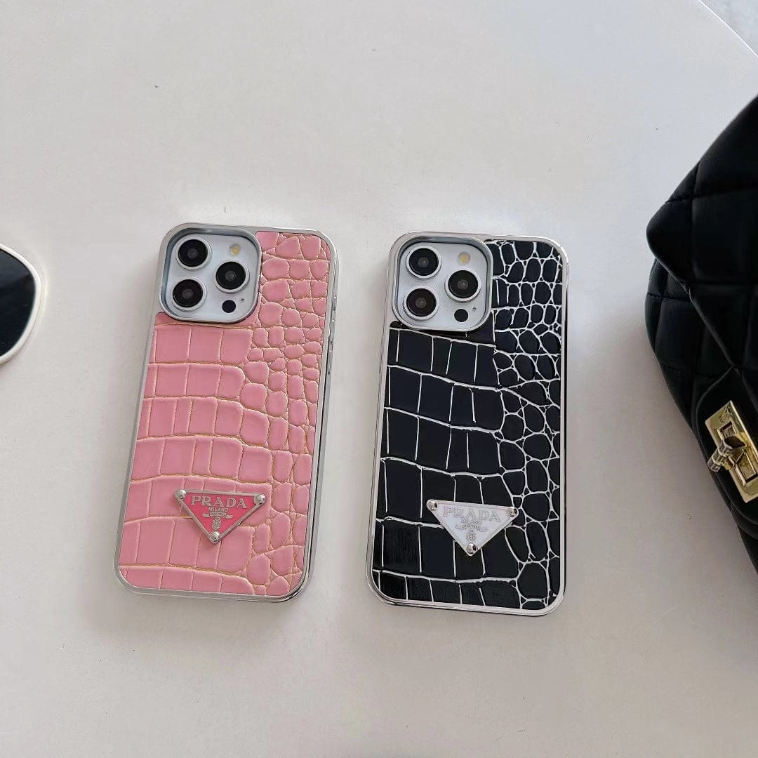Tunde Store Prada Croc-Embossed Designer Phone Case for iPhone 11 to 16