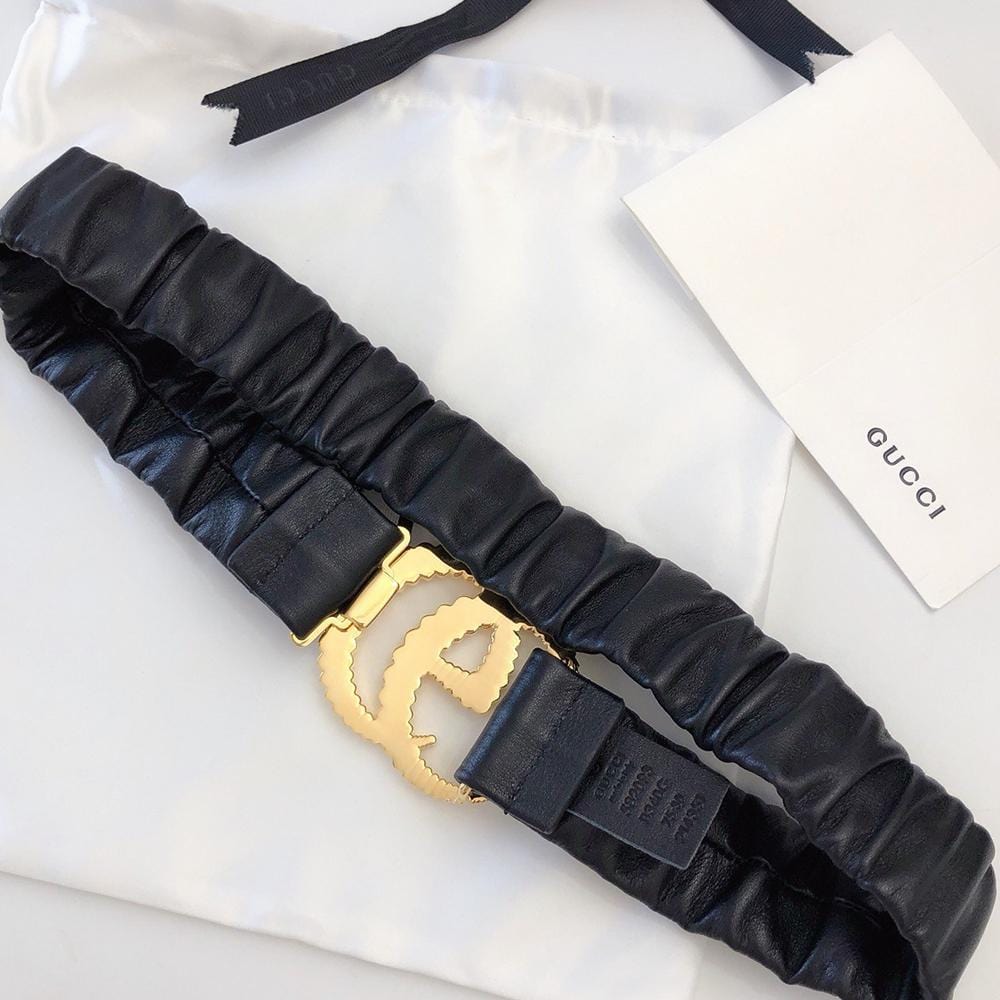 Tunde Store Premium Leather Black Gucci Belt - Golden Buckle