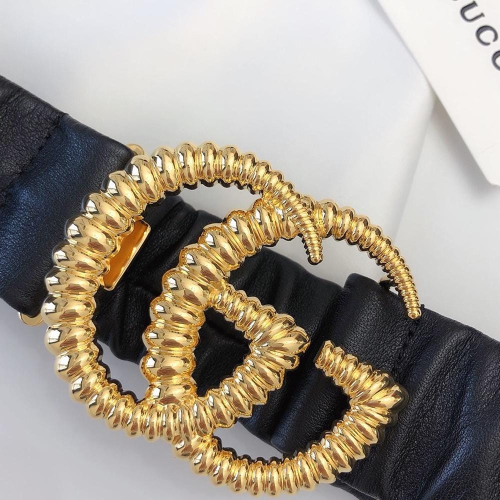 Tunde Store Premium Leather Black Gucci Belt - Golden Buckle