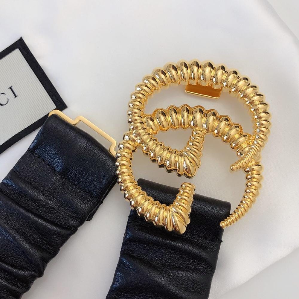 Tunde Store Premium Leather Black Gucci Belt - Golden Buckle