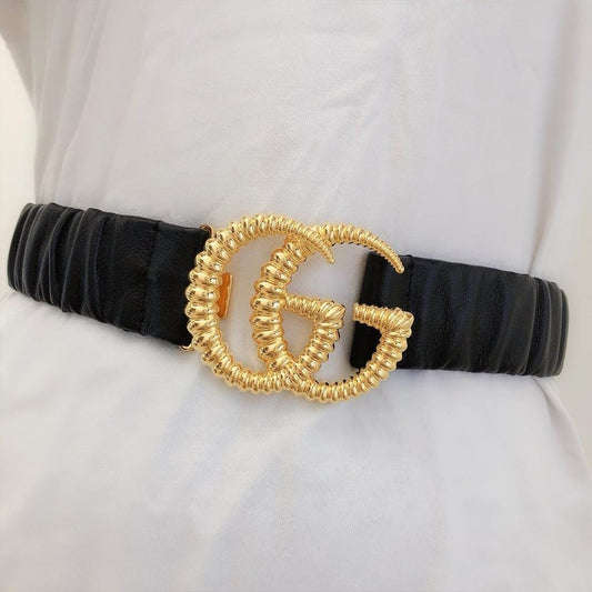 Tunde Store Premium Leather Black Gucci Belt - Golden Buckle