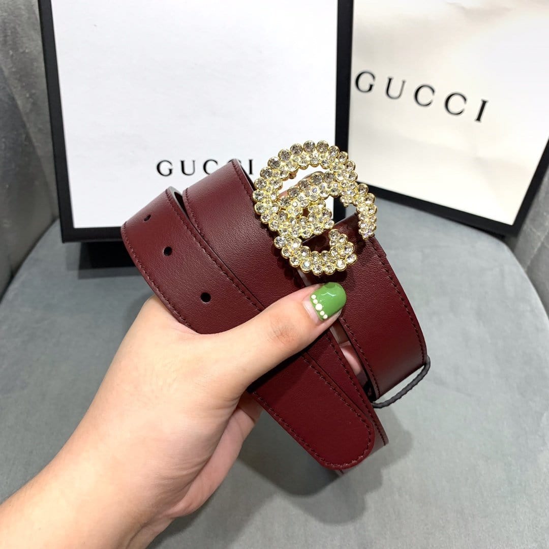Tunde Store Rosewood Elegance Gucci Leather Belt - Embellished Gucci Buckle