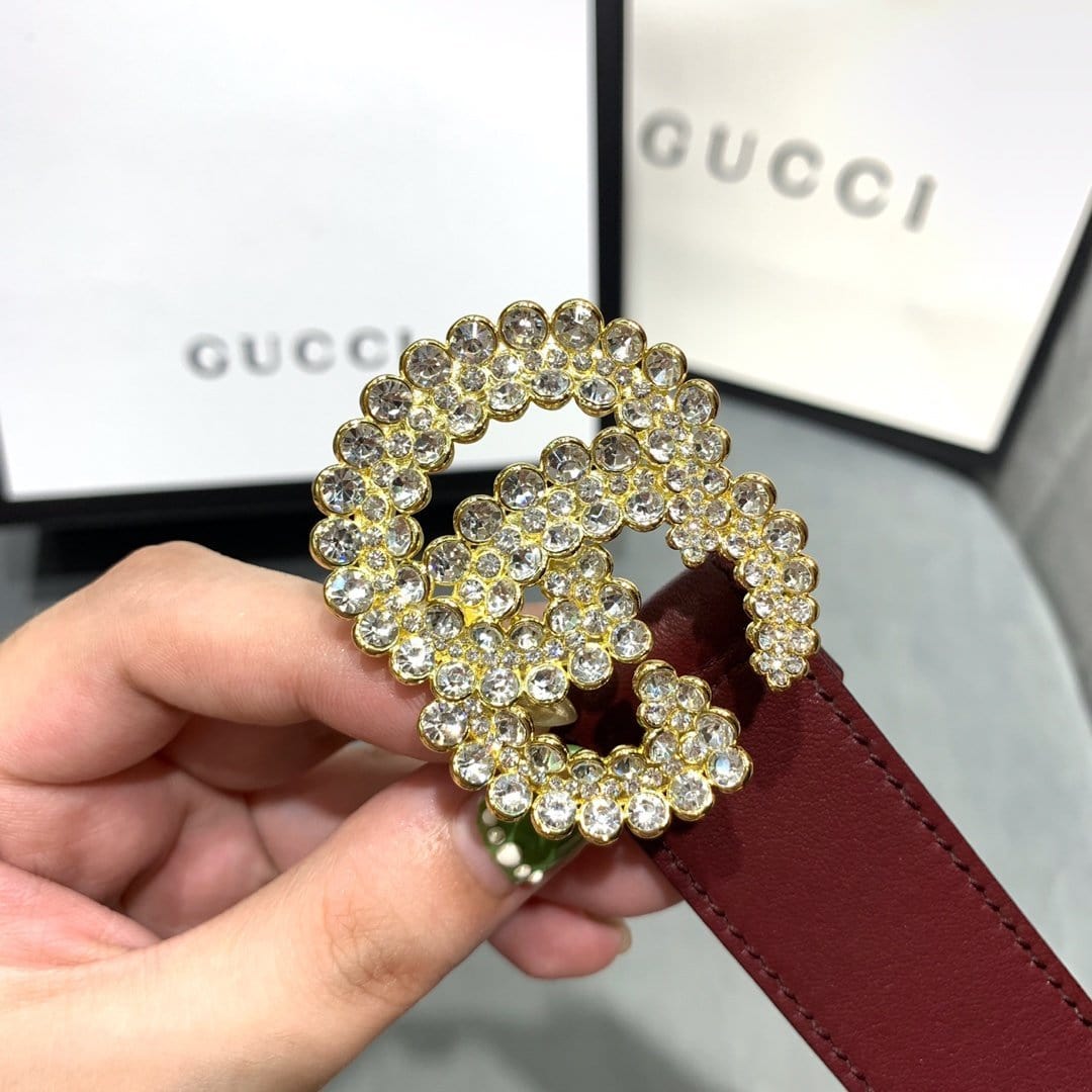 Tunde Store Rosewood Elegance Gucci Leather Belt - Embellished Gucci Buckle