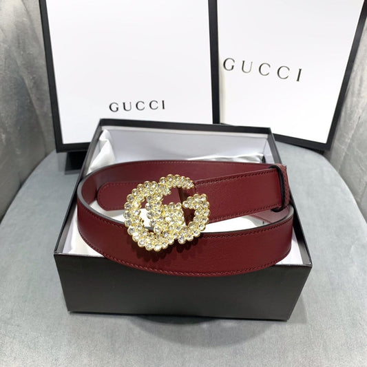 Tunde Store Rosewood Elegance Gucci Leather Belt - Embellished Gucci Buckle